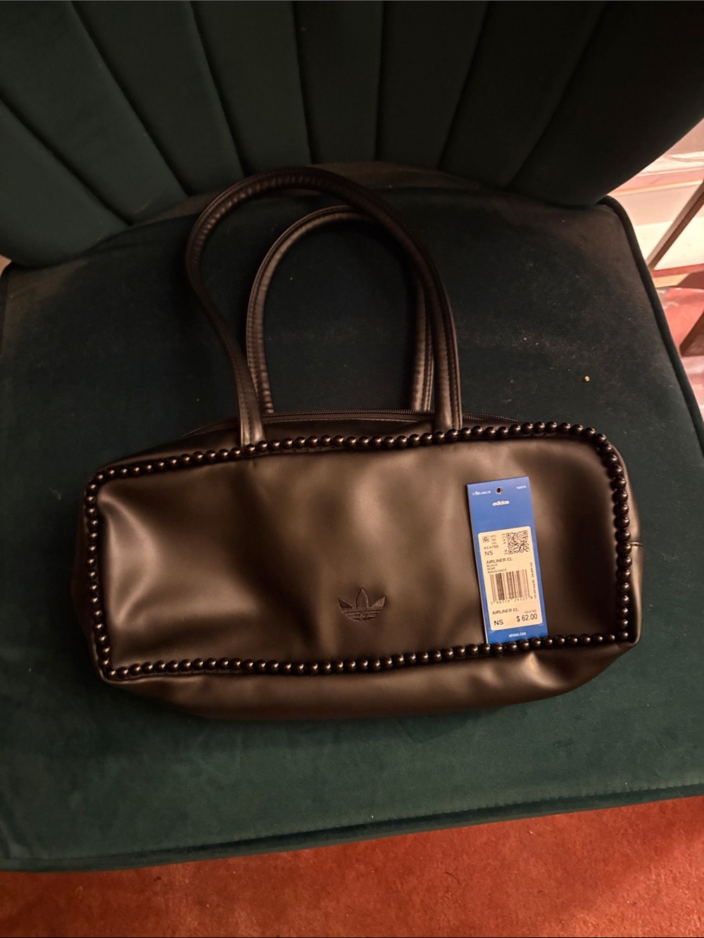 adidas Black Beaded Trim Leatherette Shoulder Bag